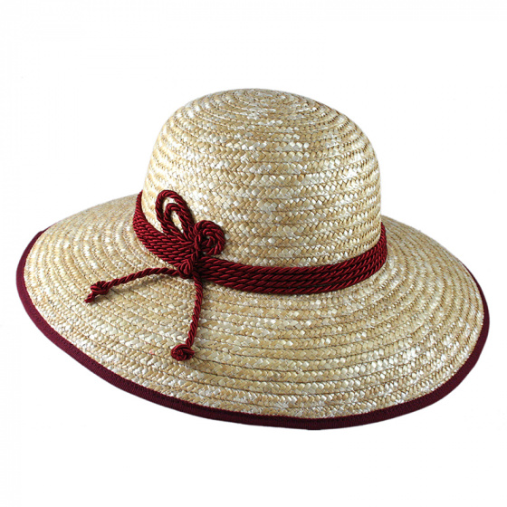 Geraldine Burgundy-Trimmed Straw Wide-Brimmed Hat - Traclet Geraldine Burgundy-Trimmed Straw Wide-Brimmed Hat - Traclet