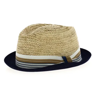 Raffia and denim Trilby Hat