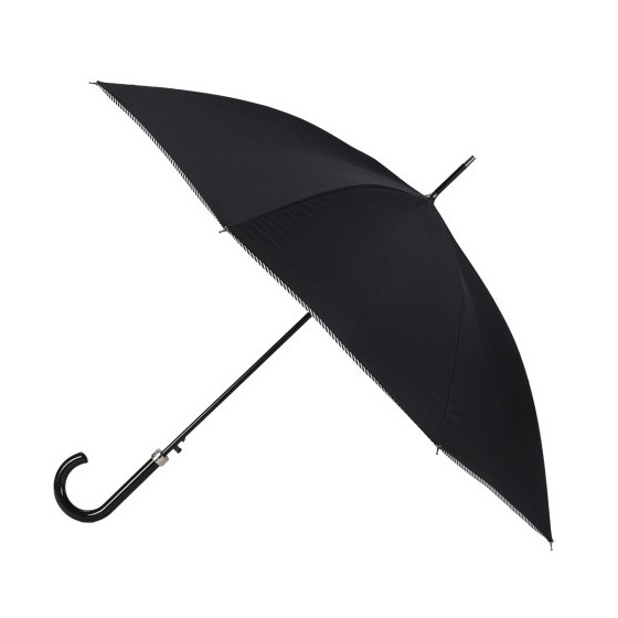 Parapluie Canne Femme Noir Finition Marinière - Piganiol