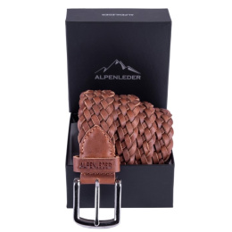 Men's Basketweave Cognac Leather Belt - Traclet