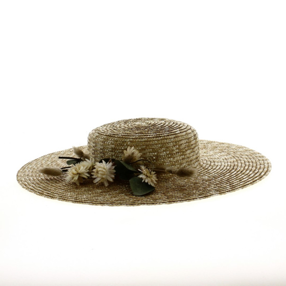 Large French Natural Straw Boater Hat - Traclet