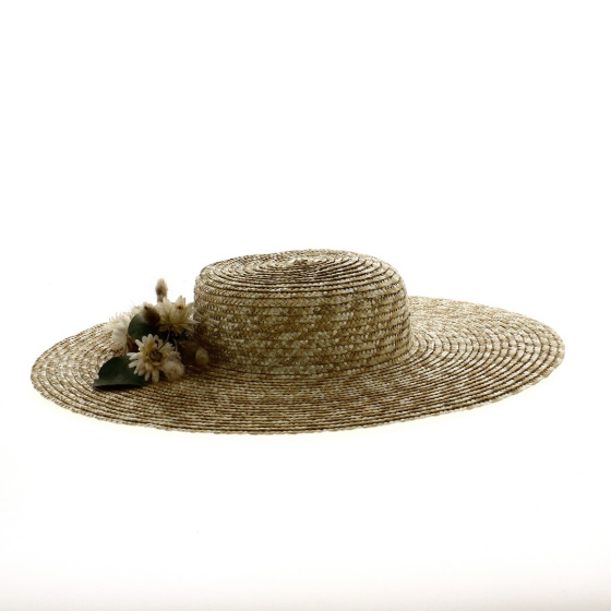 Large French Natural Straw Boater Hat - Traclet