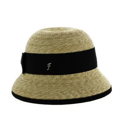Santornin Natural Straw / Navy Cloche Hat - Fléchet Reference: 7958 | Traclet Hat Shop