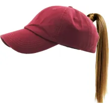Women's Ponytail Baseball Cap Burgundy - Traclet  Reference: 19985| Traclet Hat Shop