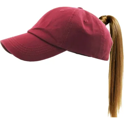 Women's Ponytail Baseball Cap Burgundy - Traclet  Reference: 19985| Traclet Hat Shop