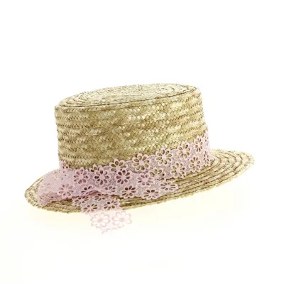 French Lace Boater Natural Straw - Traclet - Traclet Reference: 20014| Traclet Hat Shop