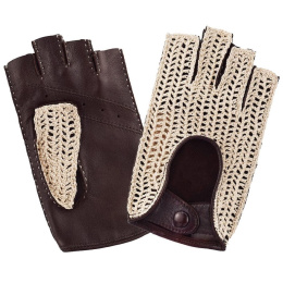 Women's Leather & Cotton Driving Mitt Tan - Glove Story