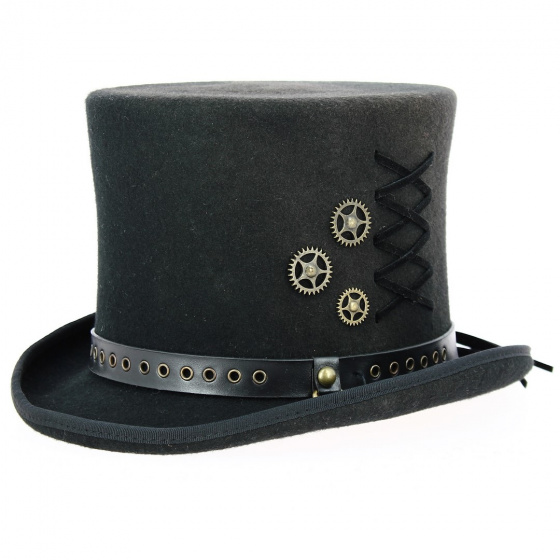 Blue denim and fancy fabric Top Hat - Alfonso d'este