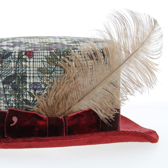 Blue denim and fancy fabric Top Hat - Alfonso d'este