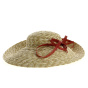 Asymmetrical wide-brimmed hat in natural straw with hemp brick bow - TRACLET Creation