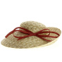 Asymmetrical wide-brimmed hat in natural straw with hemp brick bow - TRACLET Creation