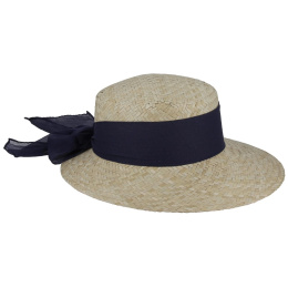 Andrea Straw Navy Ribbon Visor Cap - Traclet