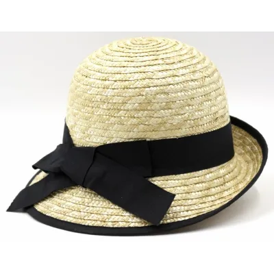 Olga Straw Cloche Hat with Black Ribbon - Marone ref 20171 Traclet hat shop