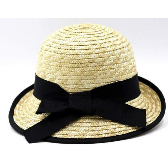 Olga Straw Cloche Hat with Black Ribbon - Marone Olga Straw Cloche Hat with Black Ribbon - Marone