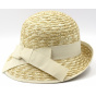 Olga Straw Cloche Hat with Beige Ribbon - Marone