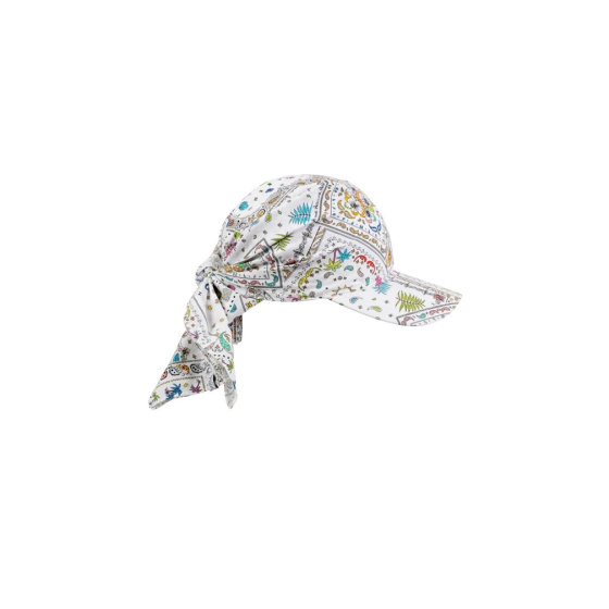 Cap with scarf tied at the back