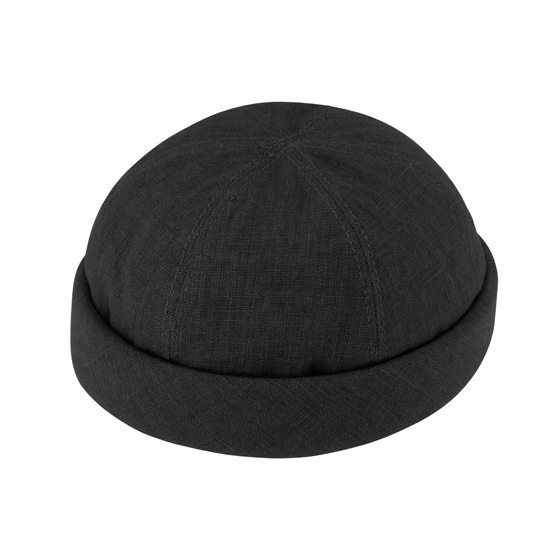 Black Linen Cooper Docker Cap - Traclet
