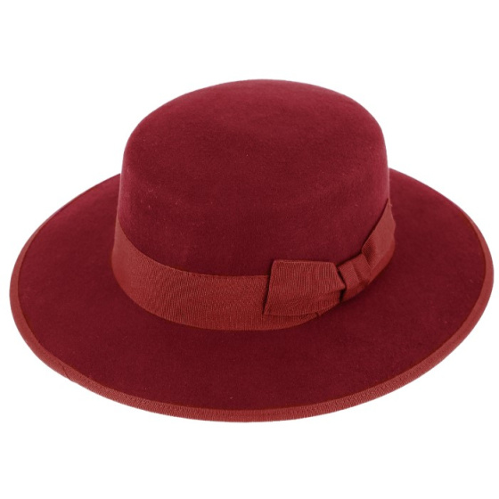 Lucilla Boater Wool Felt Burgundy - Traclet