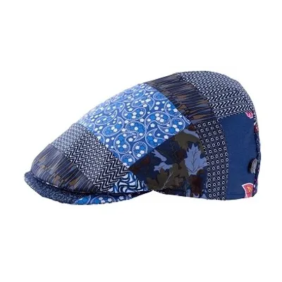Navy Blue Patchwork Capri Flat Cap - Traclet