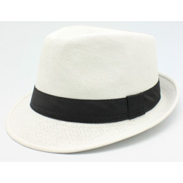 White Paper Straw Trilby Hat Groove - Traclet