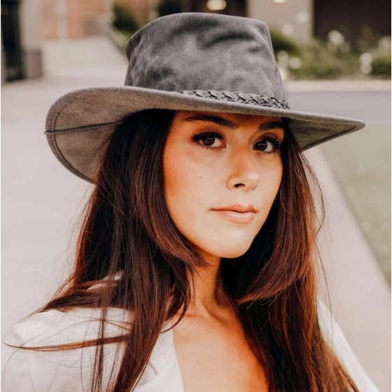 Grey Leather Traveller Crusher Bomber Hat - American Hat Makers