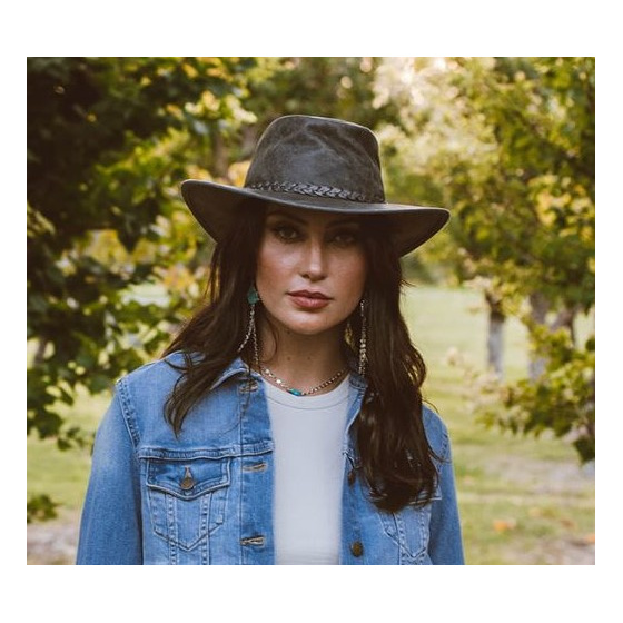 Grey Leather Traveller Crusher Bomber Hat - American Hat Makers Grey Leather Traveller Crusher Bomber Hat - American Hat Makers