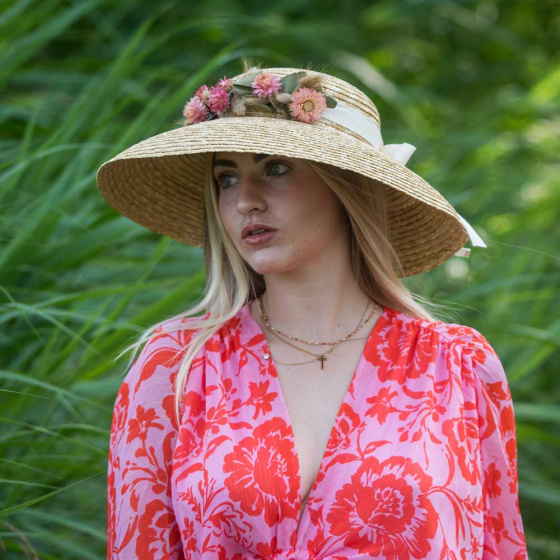 French Pink Natural Straw Lampshade Hat - Traclet