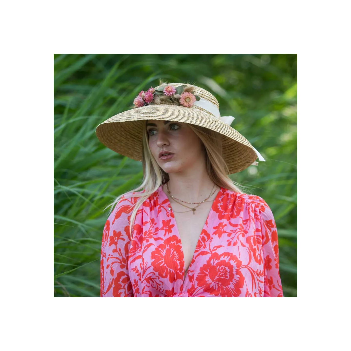 Chapeau abat jour Rose Français Paille Naturelle - Traclet