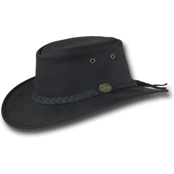 Leather Hat Squashy UPF 50+ Bronco Black - Barmah Leather Hat Squashy UPF 50+ Bronco Black - Barmah