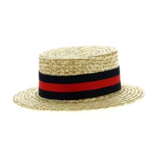 Navy and Red Ribbon Straw Boater