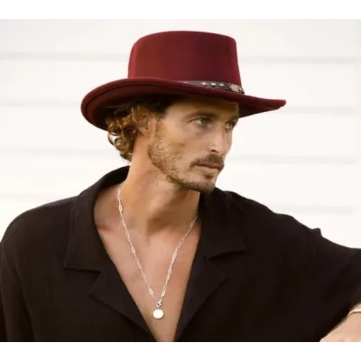 Chapeau Gambler Feutre Laine Bordeaux - Traclet