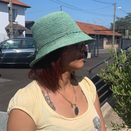 Aqua green raffia cloche hat - Traclet