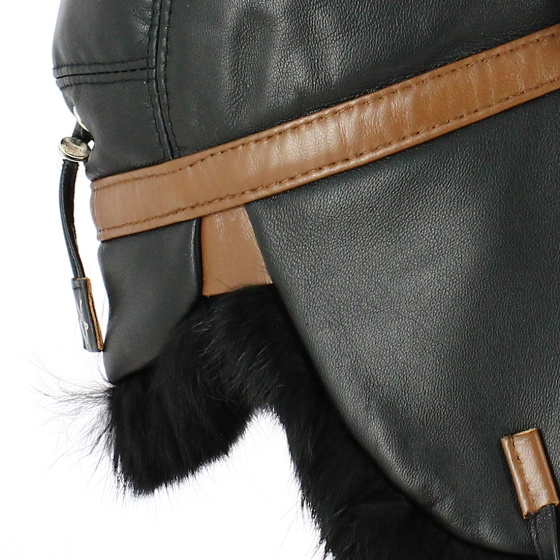 Yukon Black Leather & Rabbit Ushanka - Gena Yukon Black Leather & Rabbit Ushanka - Gena