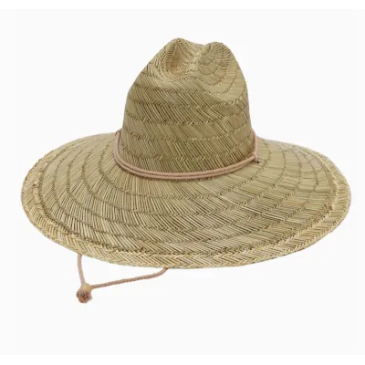 UPF 50+ Wide-Brim Dome Woven Straw Lifeguard Hat