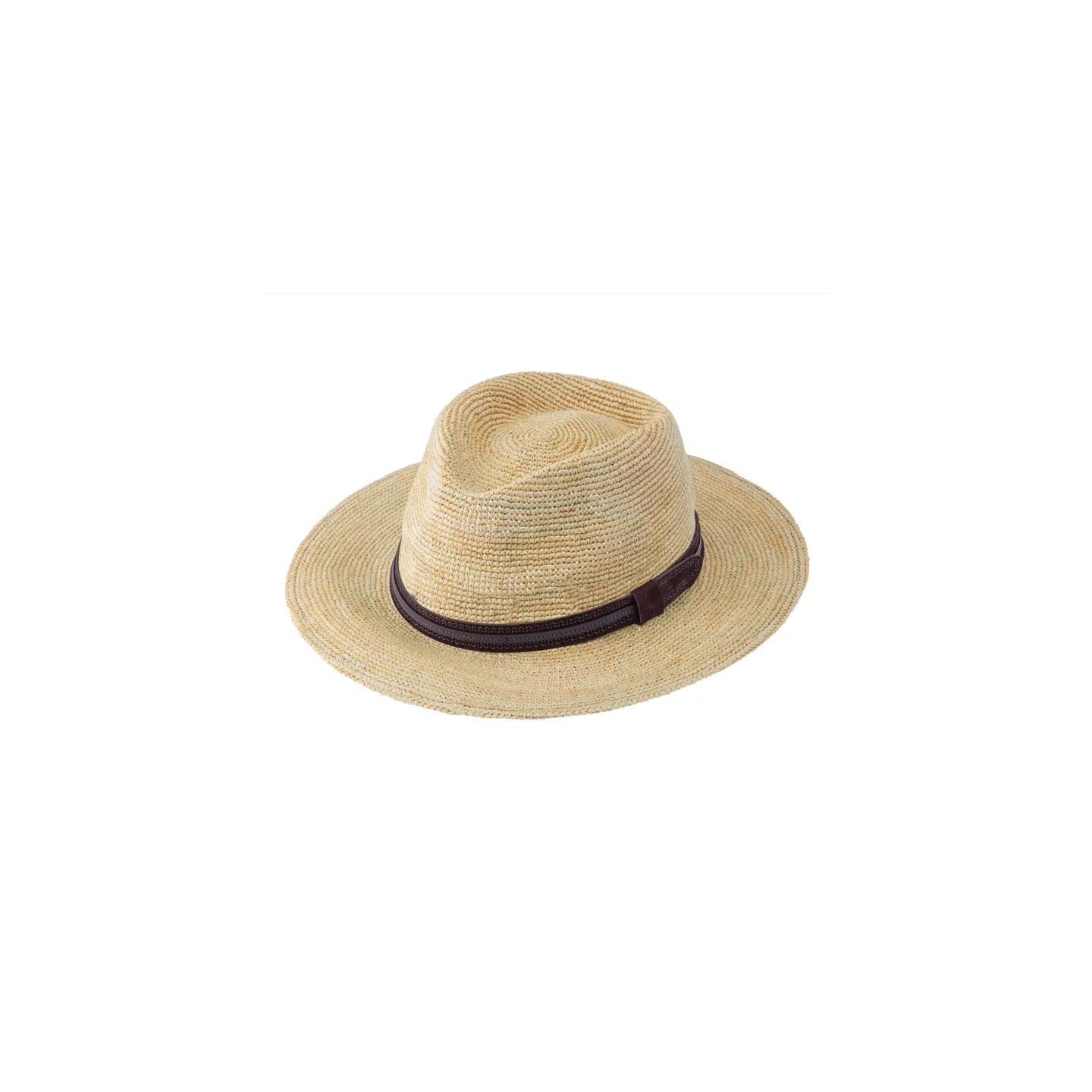 Chapeau de paille Traveller Raphia Bride en cuir suédé lisse au crochet