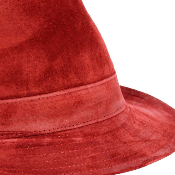 Red leather trilby hat