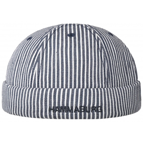 Docker Rostock Cotton Sailor Stripe Beanie Grey - Hammaburg Docker Rostock Cotton Sailor Stripe Beanie Grey - Hammaburg