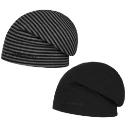 Ayden Long Reversible Black & Grey Cotton Beanie - Hammaburg