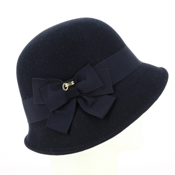 Maithe Wool Felt Navy Cloche Hat made in France - Traclet