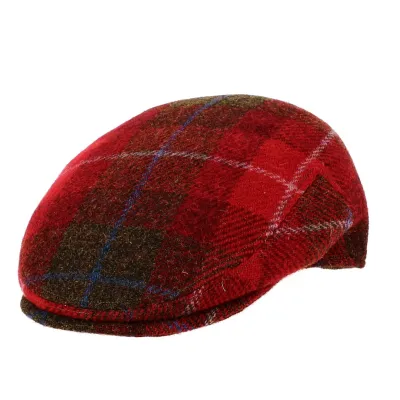 Casquette Plate Justin Harris Tweed Carreaux Rouge - Traclet