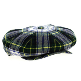 Navy and green tartan Irish cap with yellow stripe