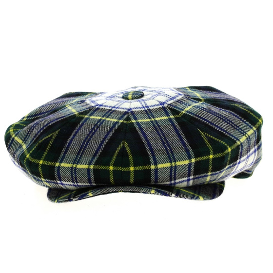 Casquette irlandaise tartan marine et vert rayure jaune