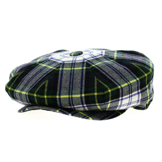 Casquette irlandaise tartan marine et vert rayure jaune