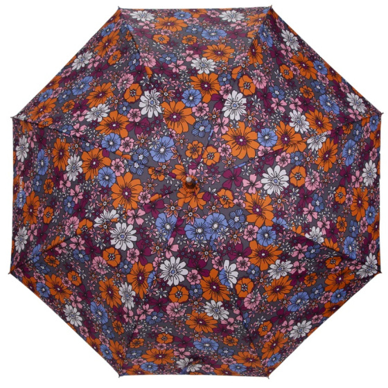 Seventies Flower Pattern Walking Stick Umbrella with Automatic Opening - Isotoner