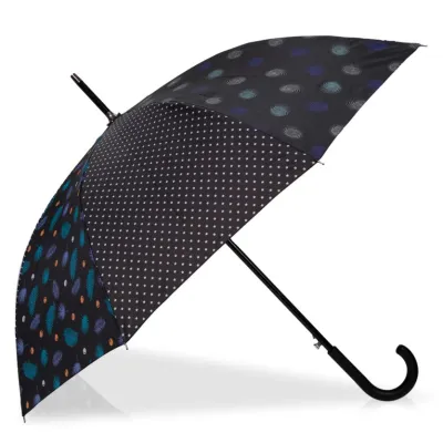 Walking Stick Umbrella Patchwork Feather Automatic Opening - Isotoner ref 20780 traclet hat shop