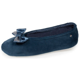 Women's Ballet Flat Slippers with Rhinestone Bow in Teal Blue - Isotoner