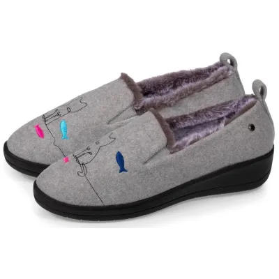 Ballerines Slippers Chat Semelle EVERYWEAR™ Gris Chiné - Isotoner