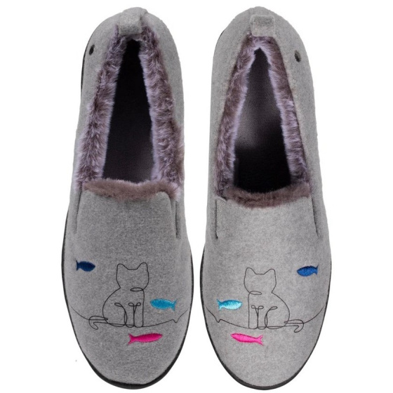 Ballerines Slippers Chat Semelle EVERYWEAR™ Gris Chiné - Isotoner
