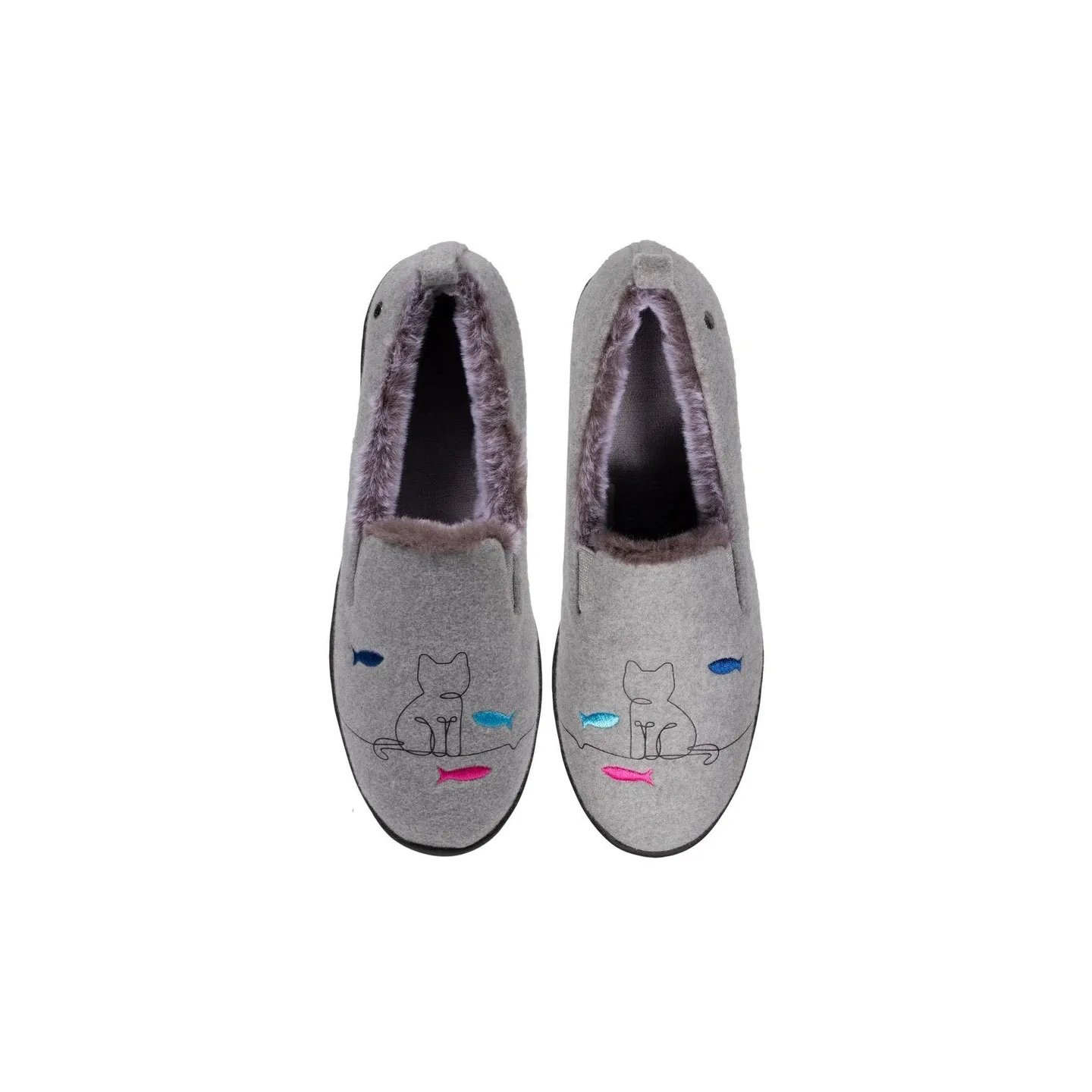 Ballerines Slippers Chat Semelle EVERYWEAR™ Gris Chiné - Isotoner  - Boutique Traclet Reference : 17026| Chapellerie Traclet