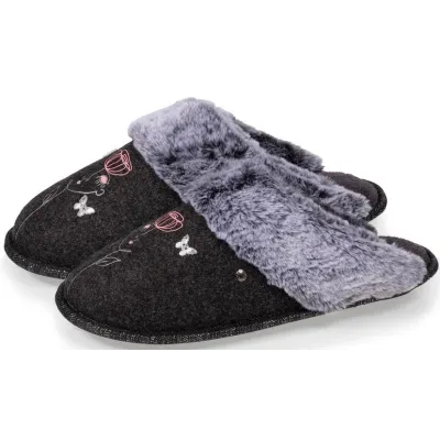 Women's Felt Mule Slippers with Pattern - Isotoner - Traclet Shop Reference: 20848| Traclet Hat Shop